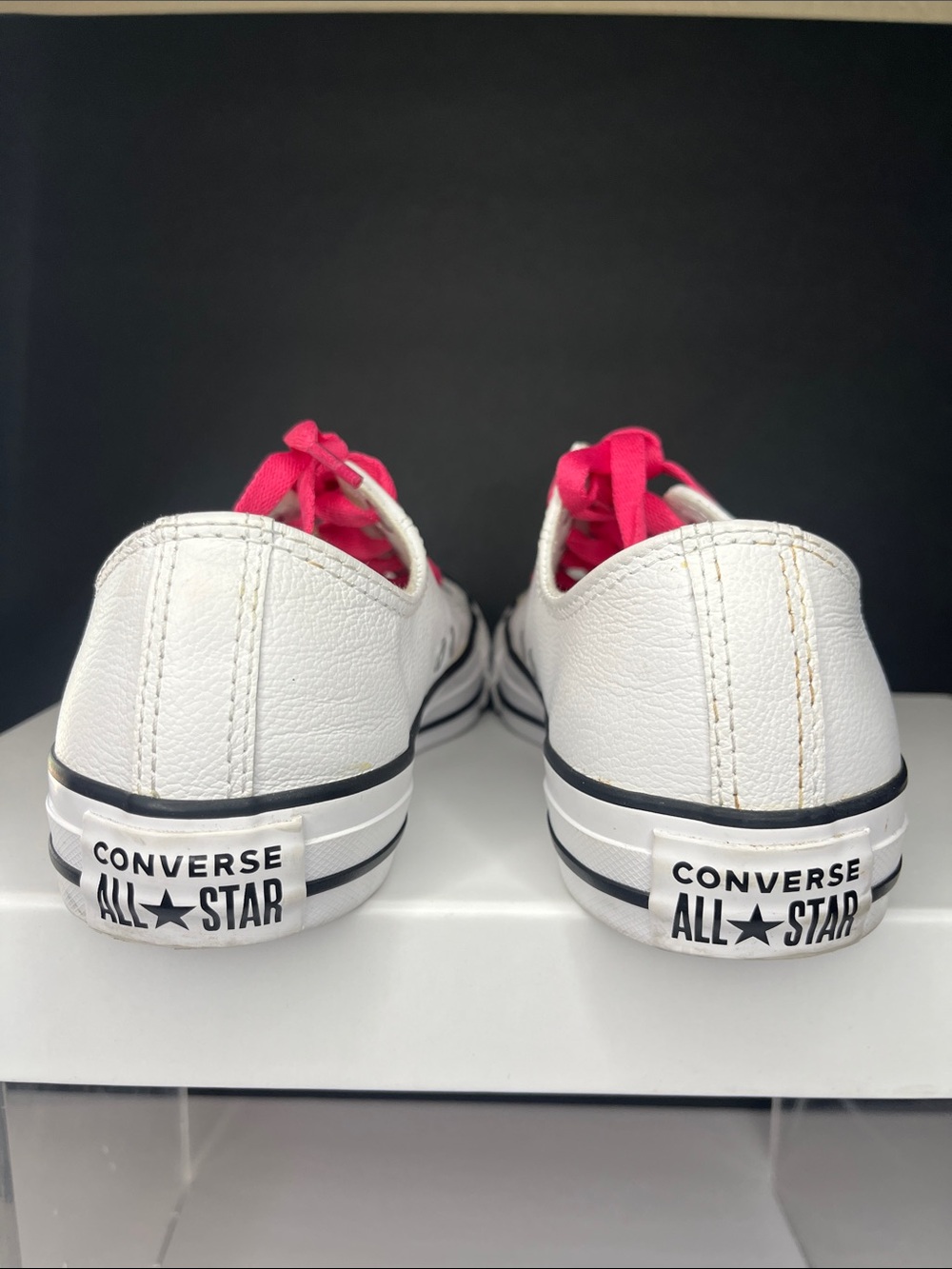 Leather Converse, White Low-Top with Bright Pink Laces - Picture 7 of 10